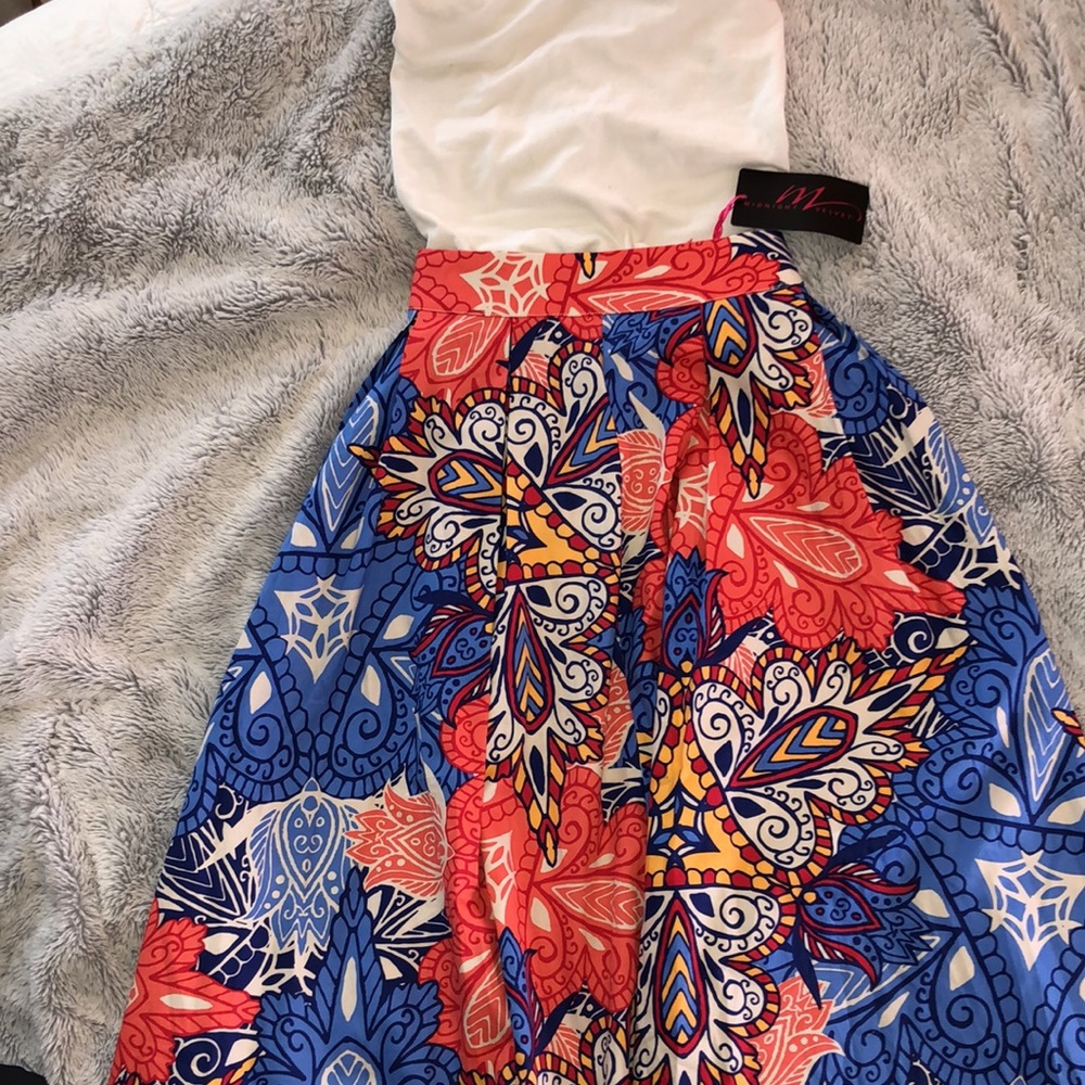 NWT - long, full pleated cotton skirt - gorgeous print, size 10